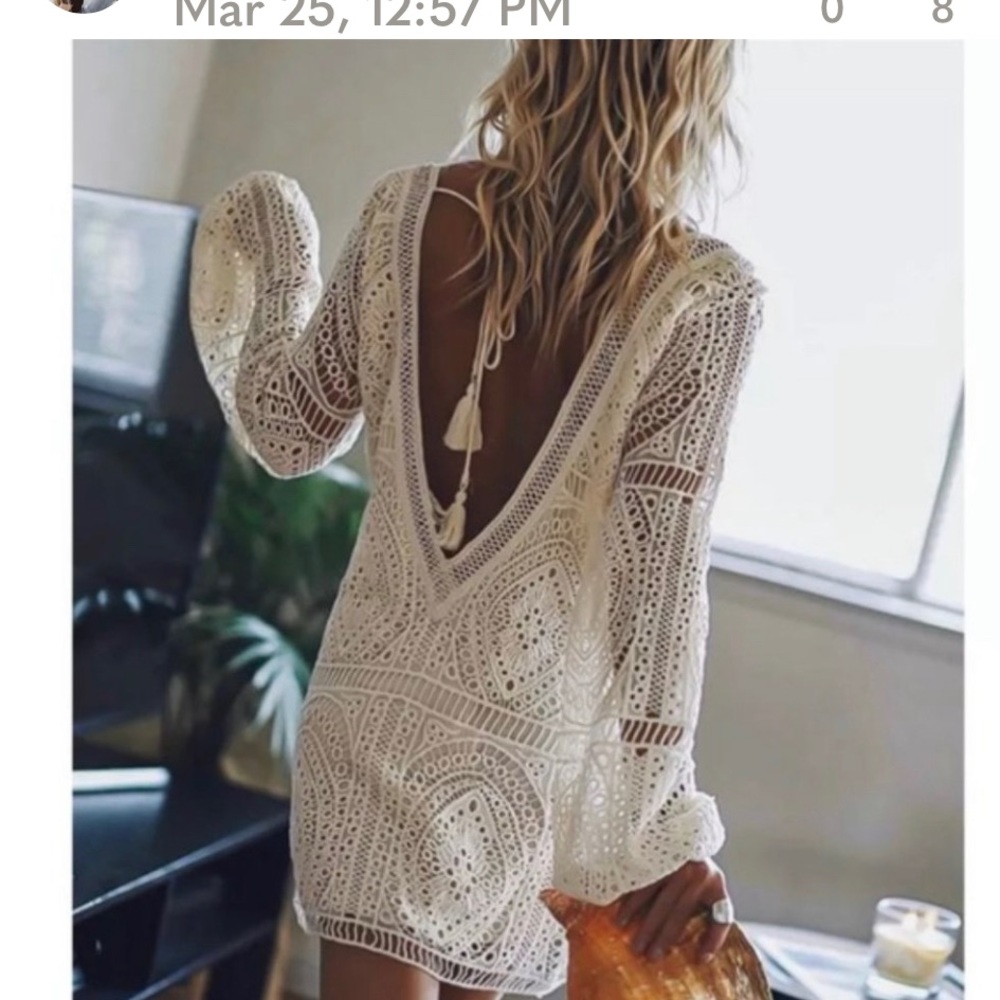 New White Crochet Lace Beach Wedding Party Dress